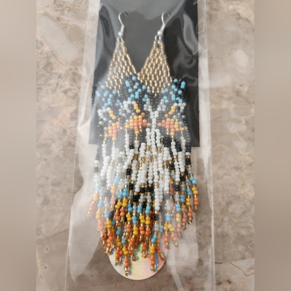 Fringe Beaded Earrings Southwestern Bohemian Cowgirl Handmade